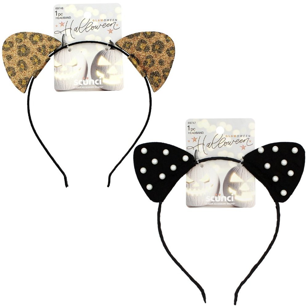 Scunci Glamoween Halloween Pearl and Leopard Print Ears Headbands BUNDLE NEW